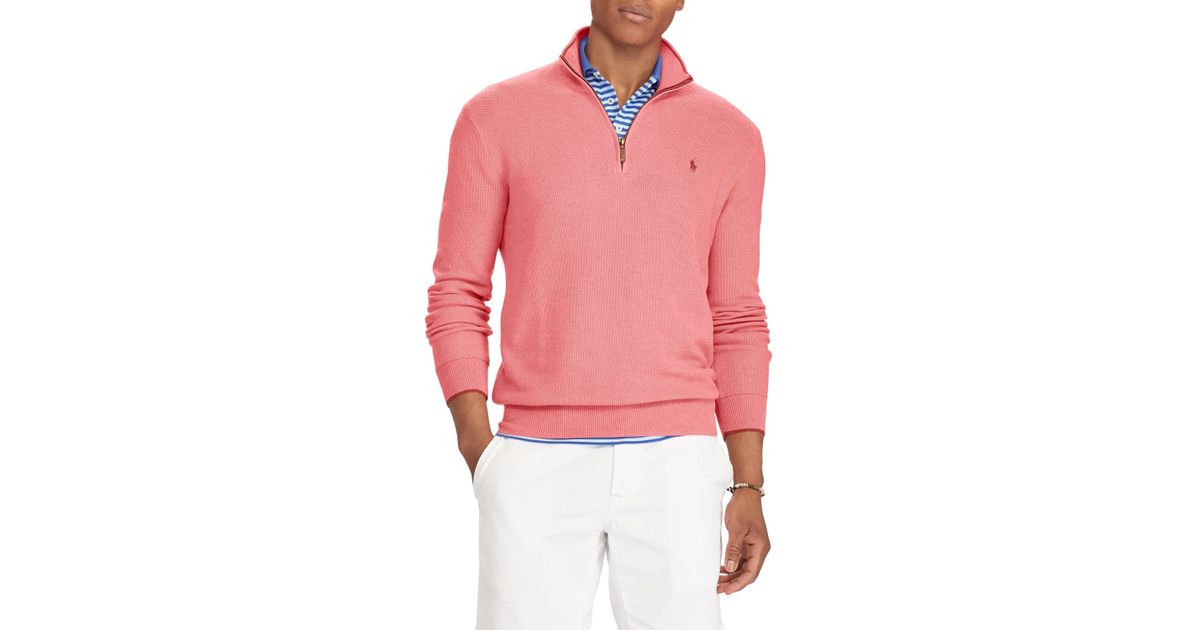 Ralph Lauren Cotton Polo Half Zip Jumper in Salmon (Pink) for Men Lyst