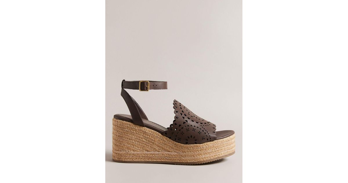 Ted Baker Pinky Laser Cut Wedge Sandals in Brown | Lyst UK