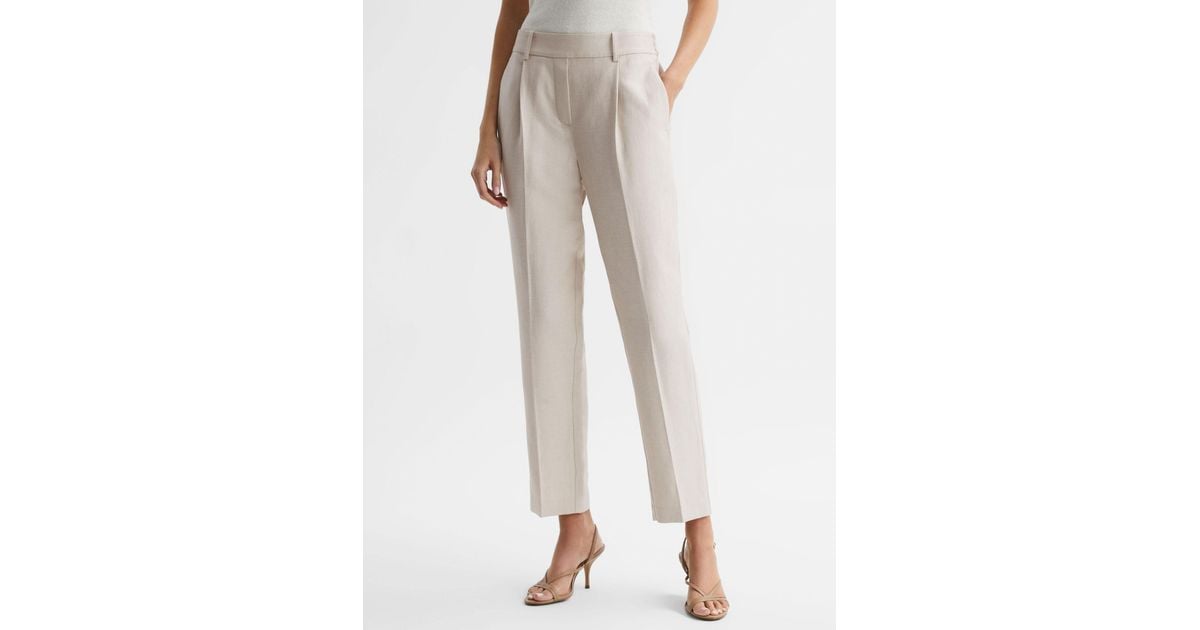 Reiss Shae Tapered Linen Blend Trousers in Natural | Lyst UK
