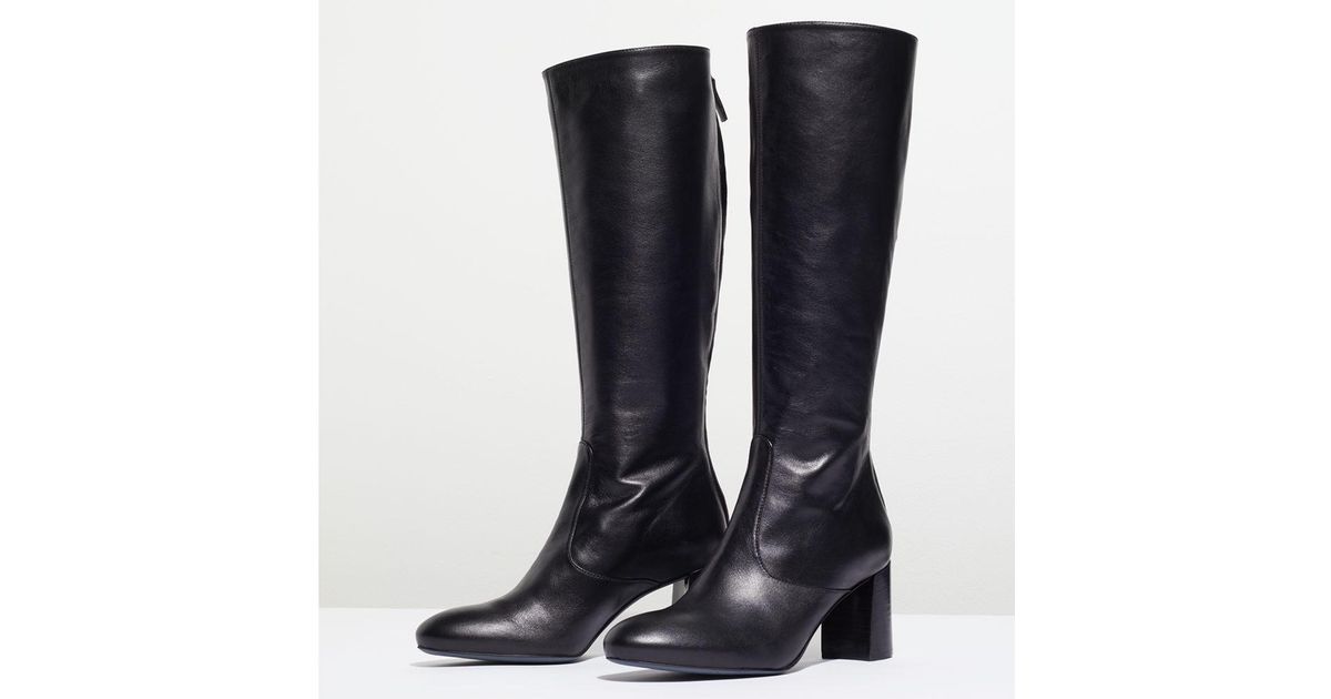 black heeled knee length boots