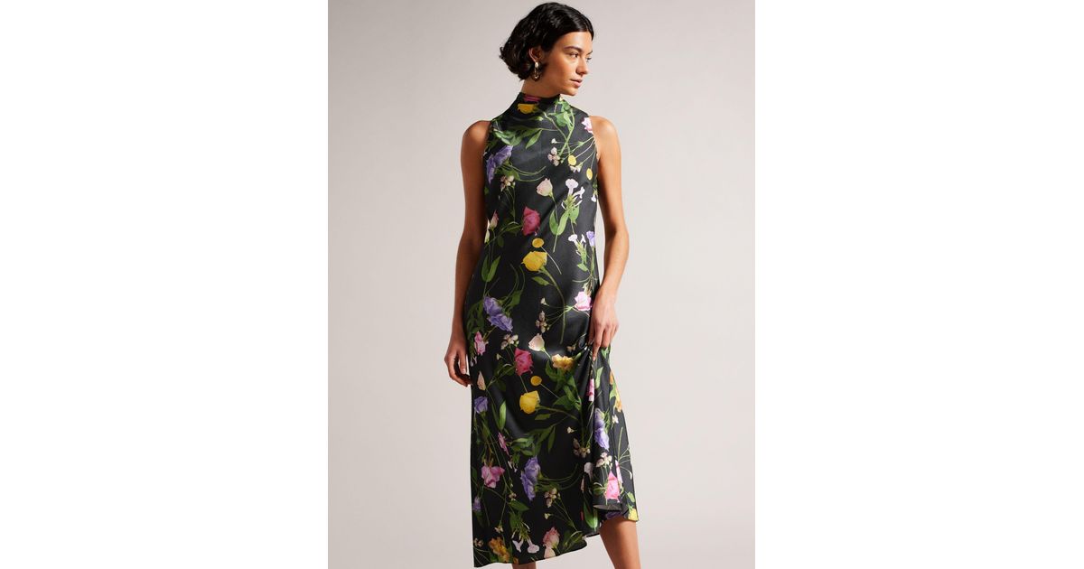Ted Baker Addilin Floral-printed Midi Dress in Black | Lyst UK