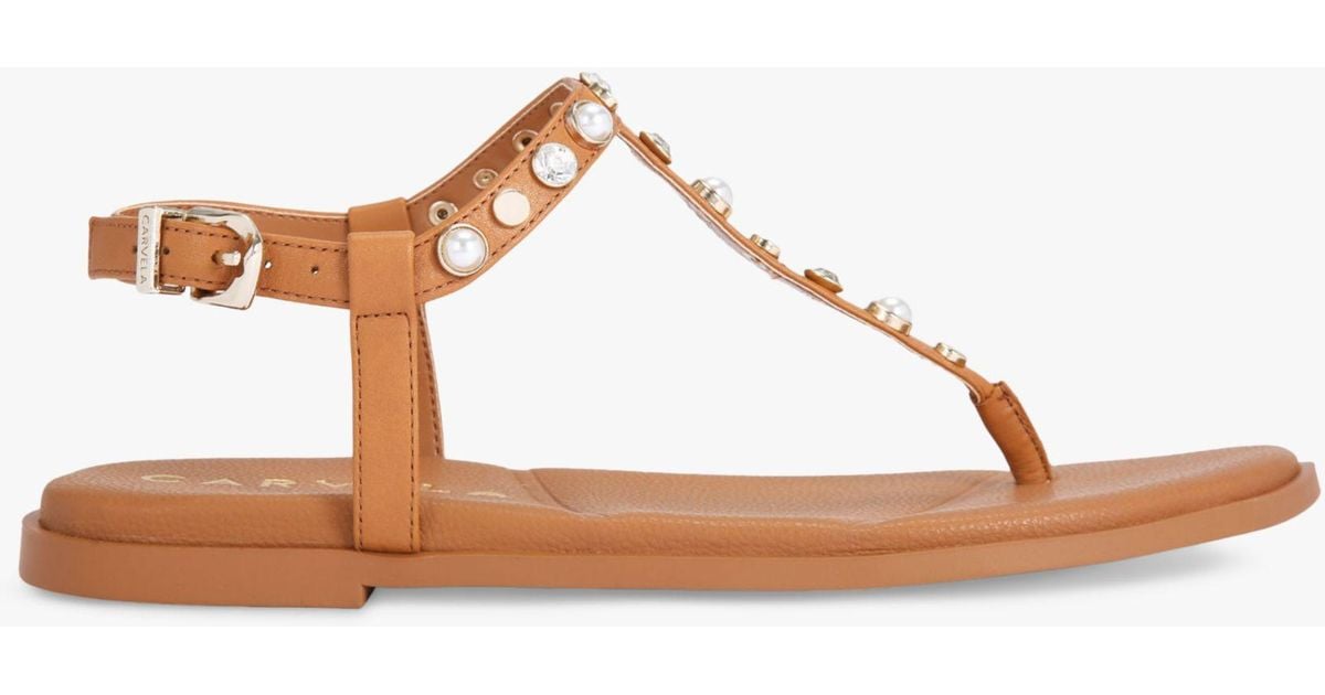 Carvela Kurt Geiger Precious Leather Tbar Flat Sandals in Brown Lyst UK