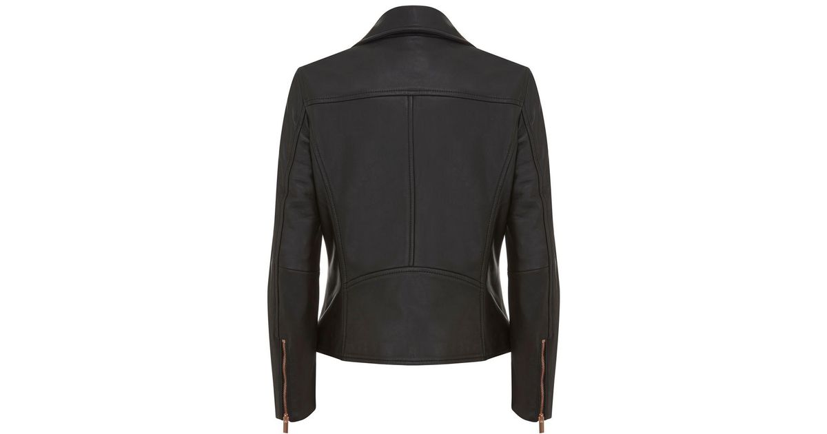 John Lewis Black Mint Velvet Bordeaux Leather Zip Biker Jacket