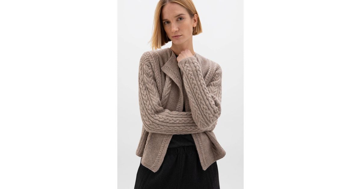 Johnstons of Elgin Aran Cable Cashmere Light Waterfall Cardigan in