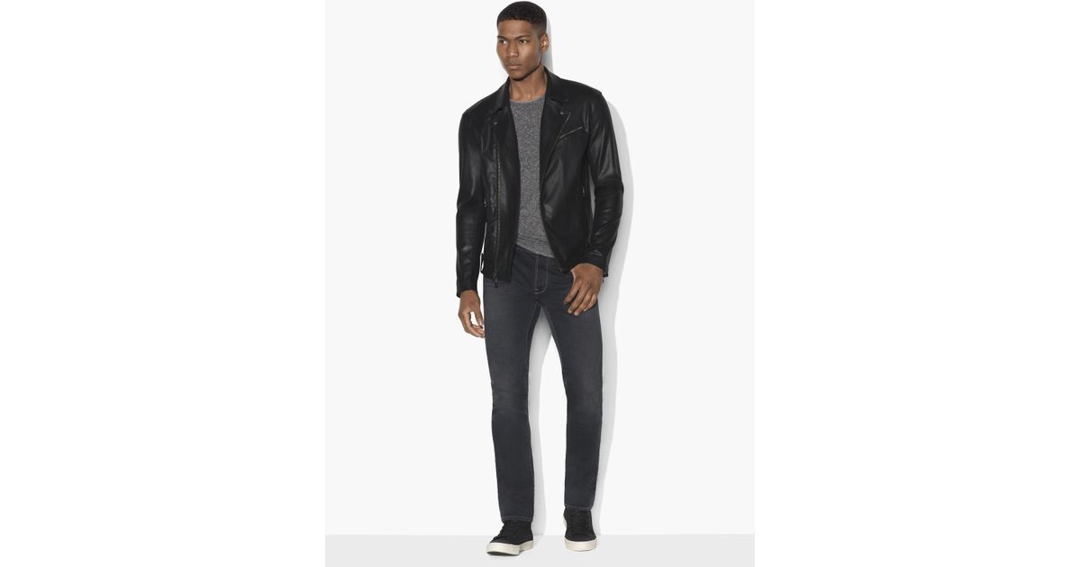 John Varvatos Coated Moto Jacket With Asymmetrical Zip Closure In John Varvatos Coated Moto Jacket With