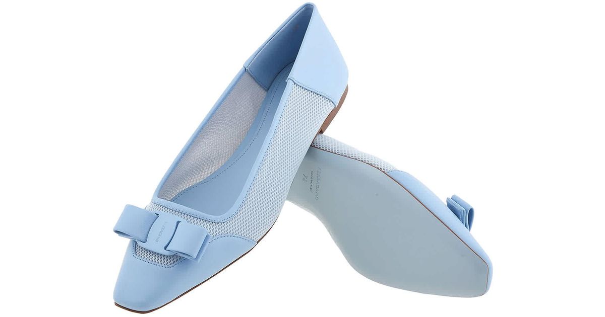 Ferragamo Anz Vara Bow Bi-material Ballet Flats in Blue