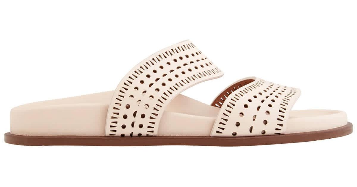 Alaïa Leather Flat Mules in Pink | Lyst