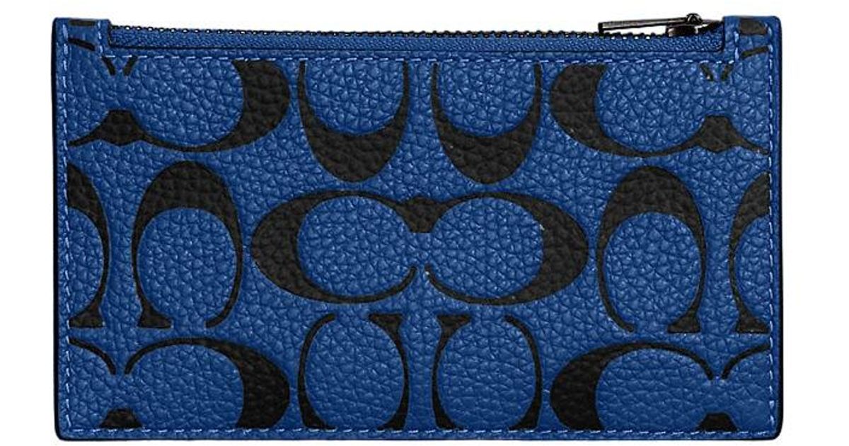 COACH Signature Leather Zip Card Case in Blue for Men Lyst