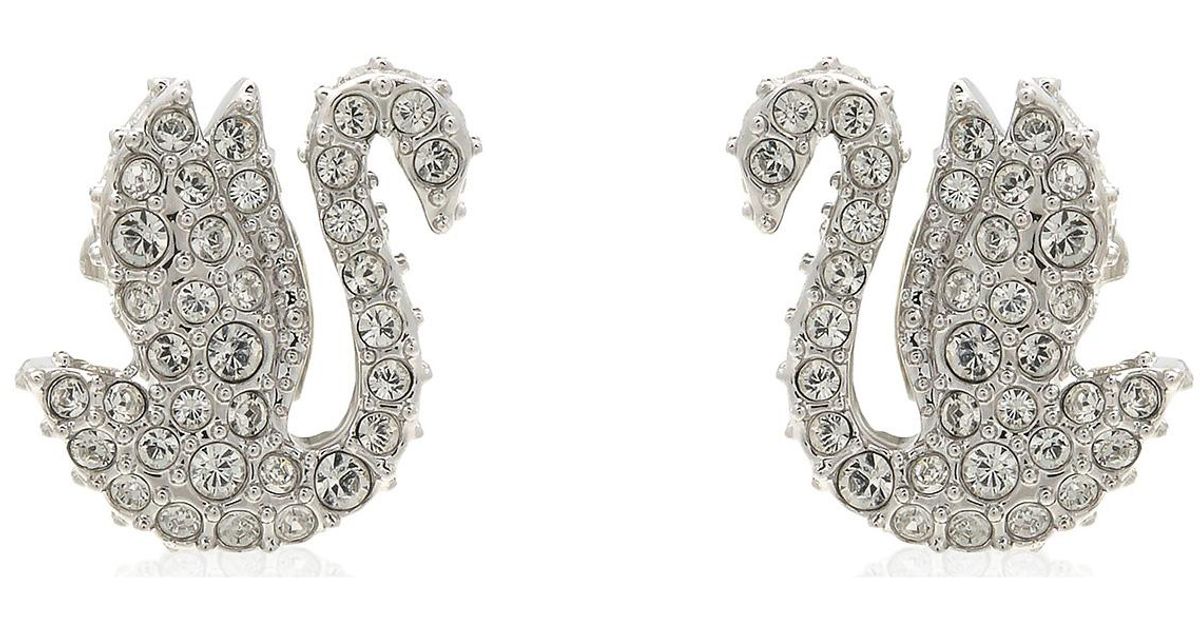 Swarovski Iconic Swan Pierced Earrings Xxs Rhodium Shiny Crystal in ...