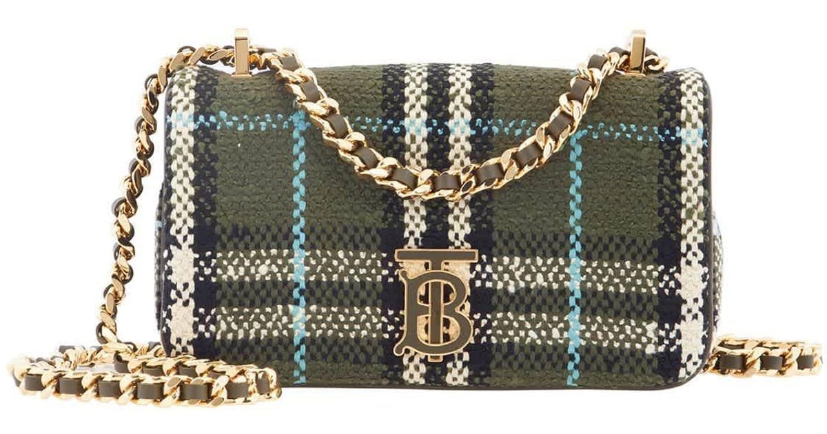 Burberry Check Boucle Mini Lola Bag in Green | Lyst