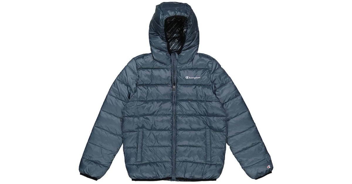 Champion Girls Legacy Hooded Puffer Jacket in Blue Lyst