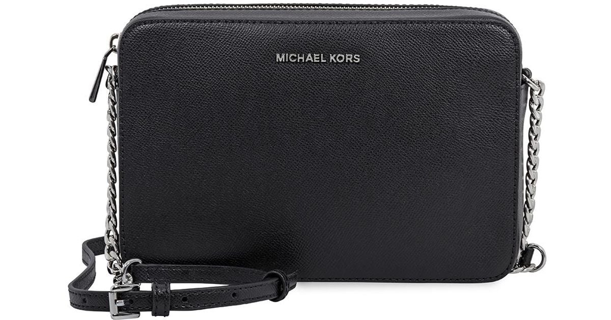 Michael Kors Jet Set Travel Pebbled Leather Crossbody in Black Lyst