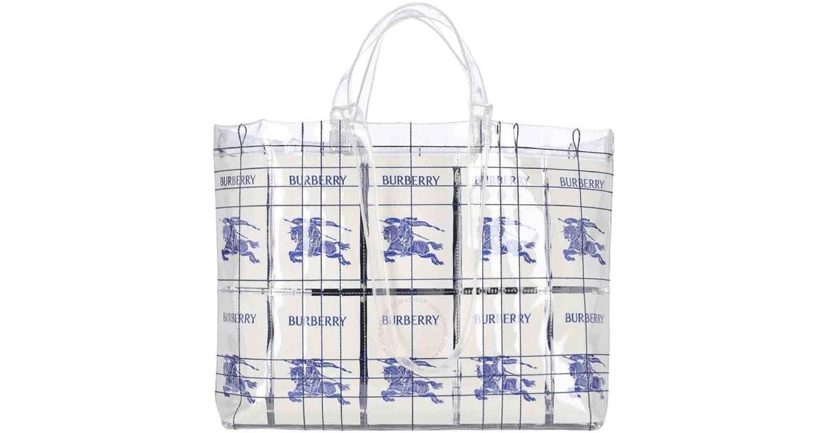 Burberry Equestrian Knight Logo Printed Transparent Tote Bag in White ...