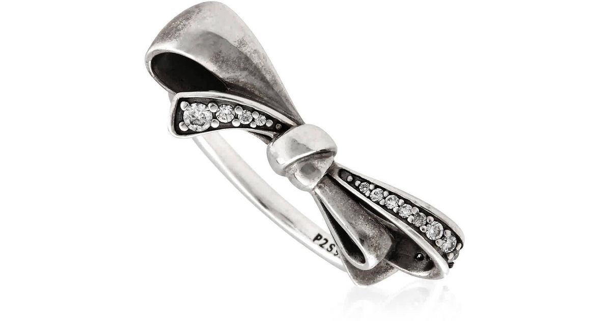 PANDORA Sparkling Bow Ring, Size in Metallic | Lyst
