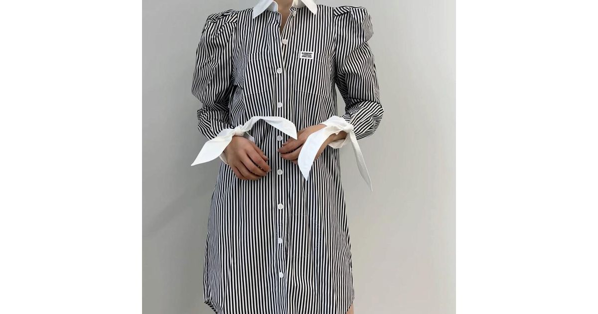 Burberry Striped Cotton Poplin Shirt Dress in Grey Lyst UK