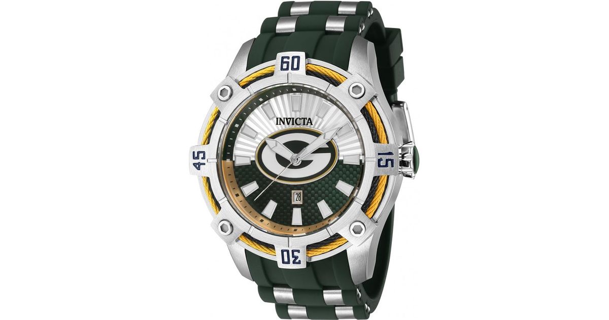 Invicta Black Nfl Green Bay Packers Quartz Silver Dial Watch for men