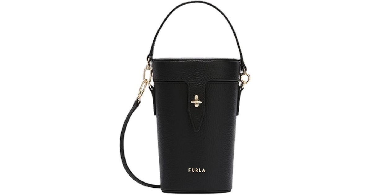 Furla Mini Bucket Leather Bag in Black | Lyst
