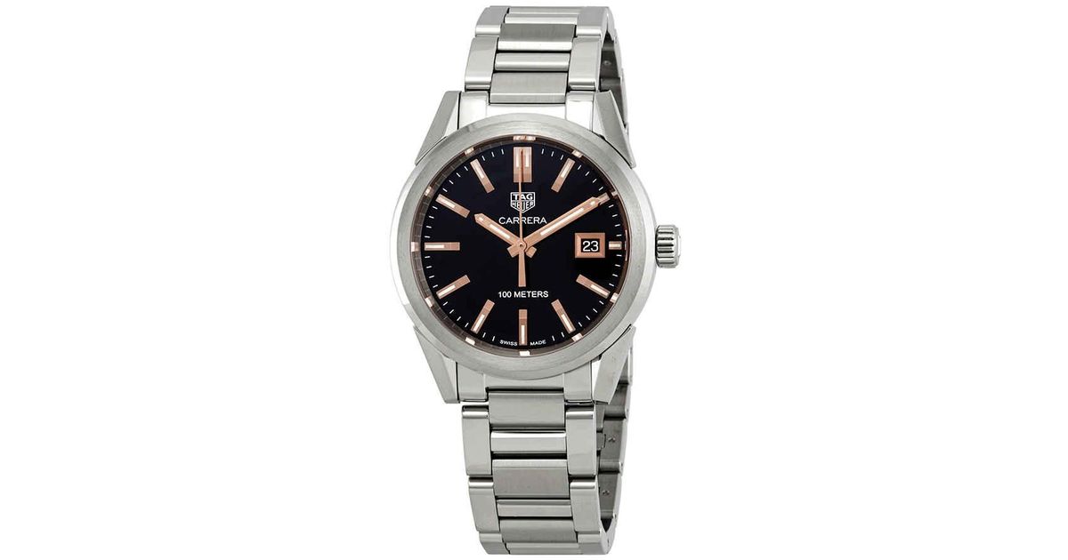Tag Heuer Carrera Ladies Watch In Black Gold Tone Pink Rose Gold T Metallic Lyst