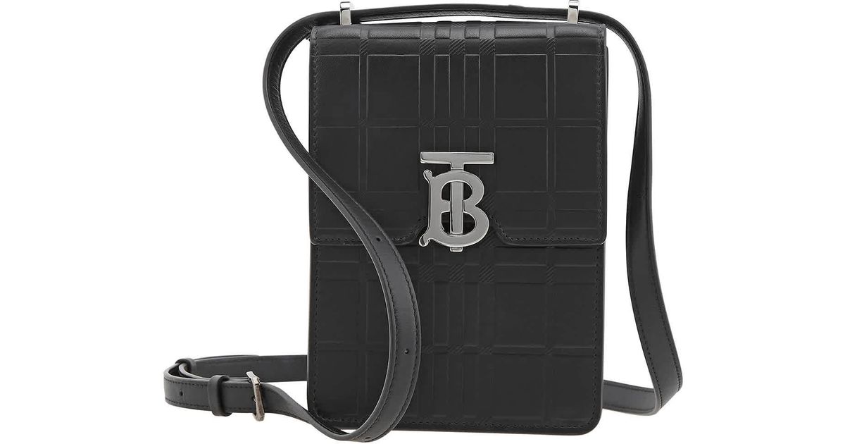 Burberry Embossed Check Leather Robin Bag crossbody in Gray for