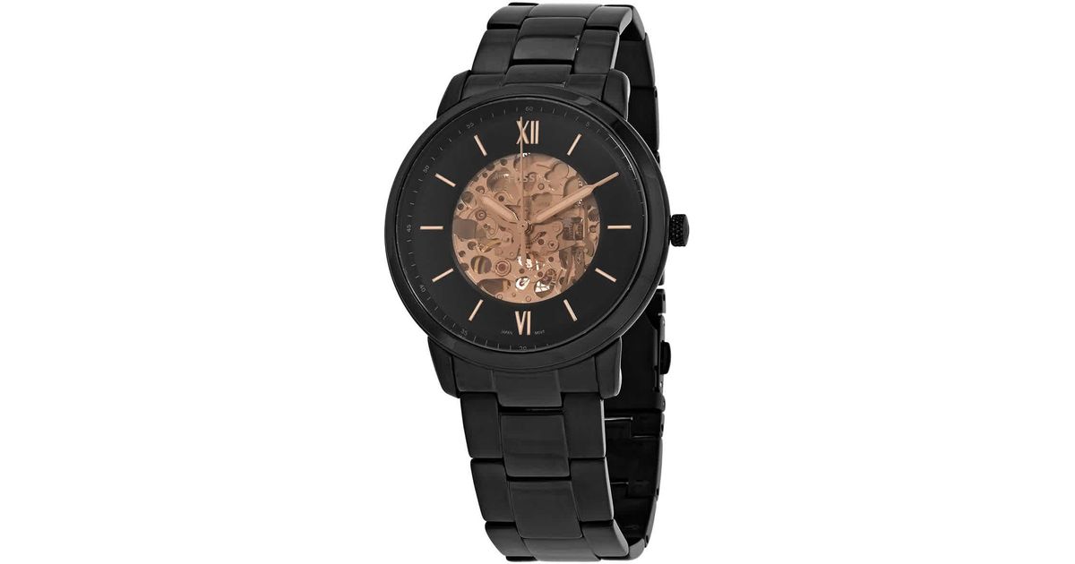 fossil automatic watch black and gold