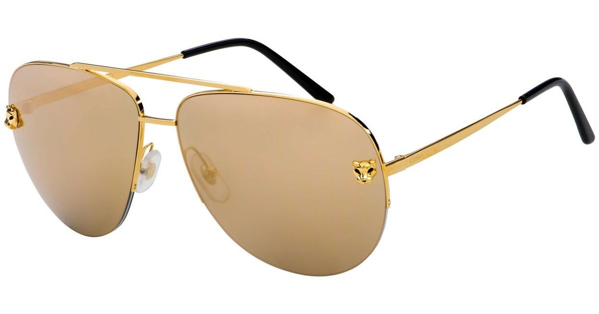 Cartier Gold Mirrored Aviator Sunglasses 009 62 In Gold Tone Metallic