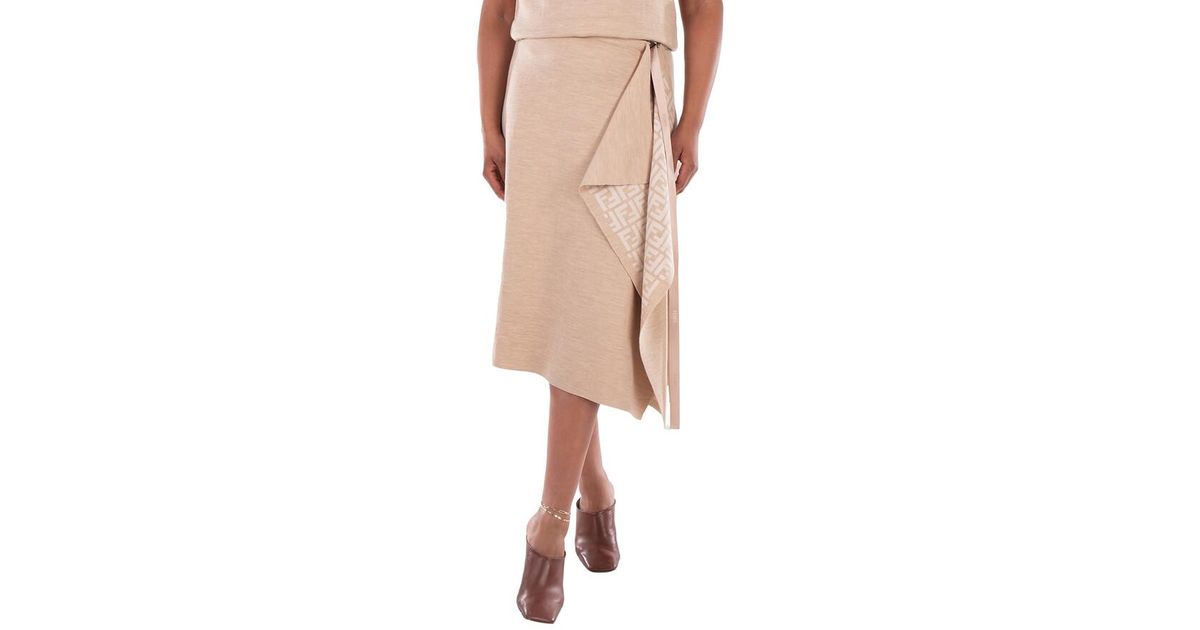 Fendi Logo Pattern Midi Drape Wool Skirt, Brand Size 44 (Us in