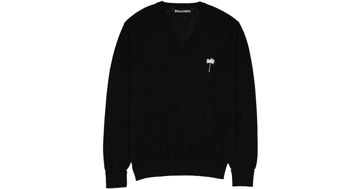 Palm Angels Black/ White Logo Embroidered Jumper for Men | Lyst
