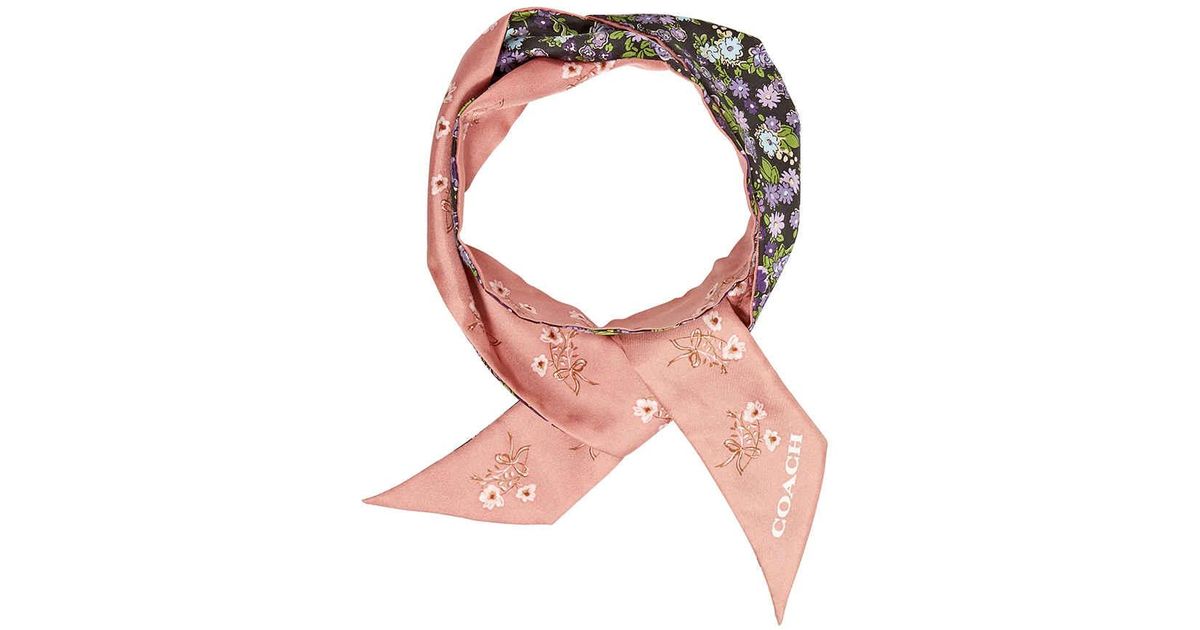 COACH Floral Bows Print Skinny Scarf in Pink - Lyst