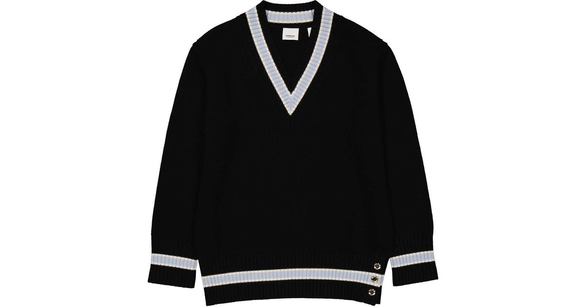 Burberry Wool Oversized Cricket Sweater in Black | Lyst