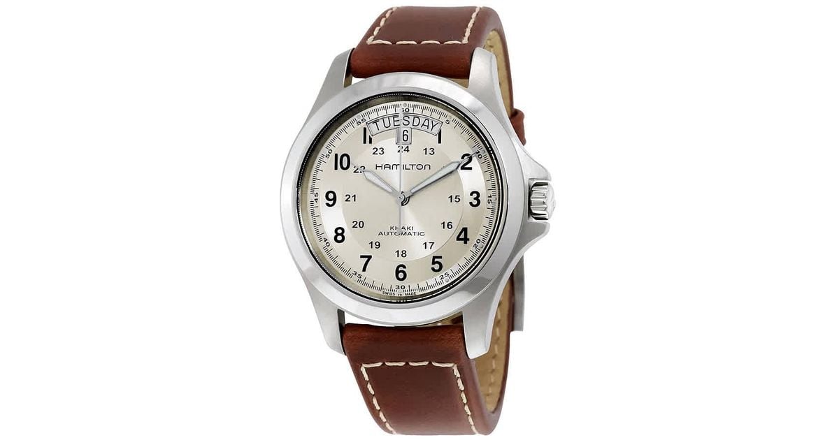 Hamilton Leather Khaki Field King Automatic Silver Dial Mens Watch in ...