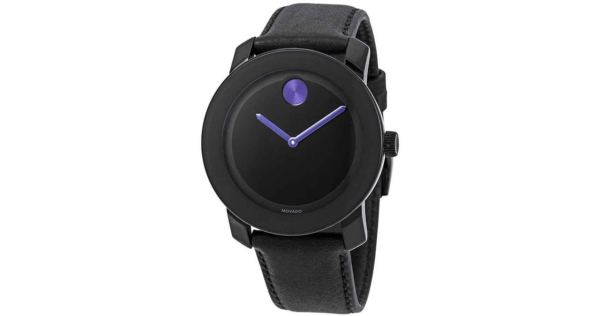 Movado Leather Bold Black Dial Purple Accents Unisex Watch Lyst