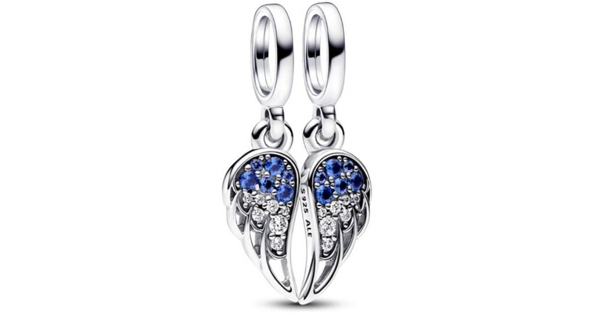 PANDORA Sparkling Splitable Angel Wings Dangle Charm in Blue | Lyst