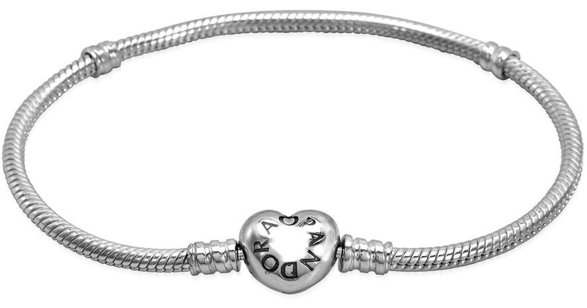 PANDORA Heart Clasp Snake Chain Bracelet in Metallic | Lyst UK