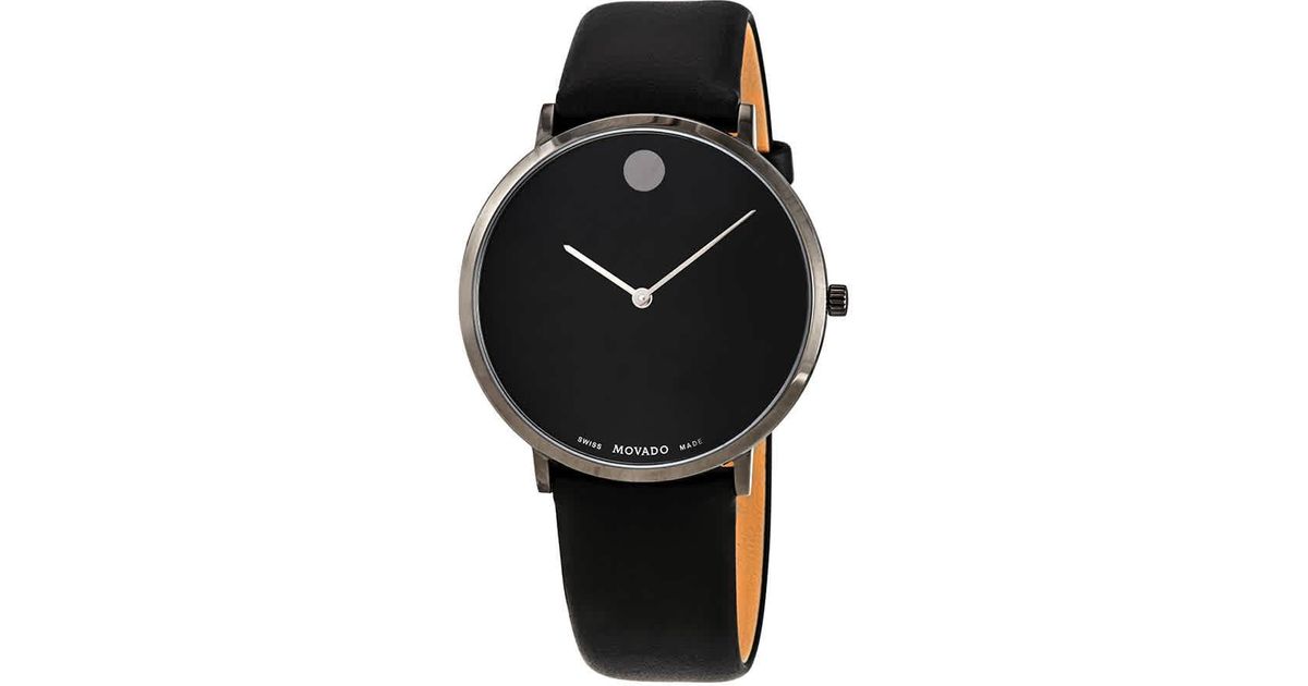 Movado Leather Modern 47 Quartz Black Dial Ladies Watch - Lyst