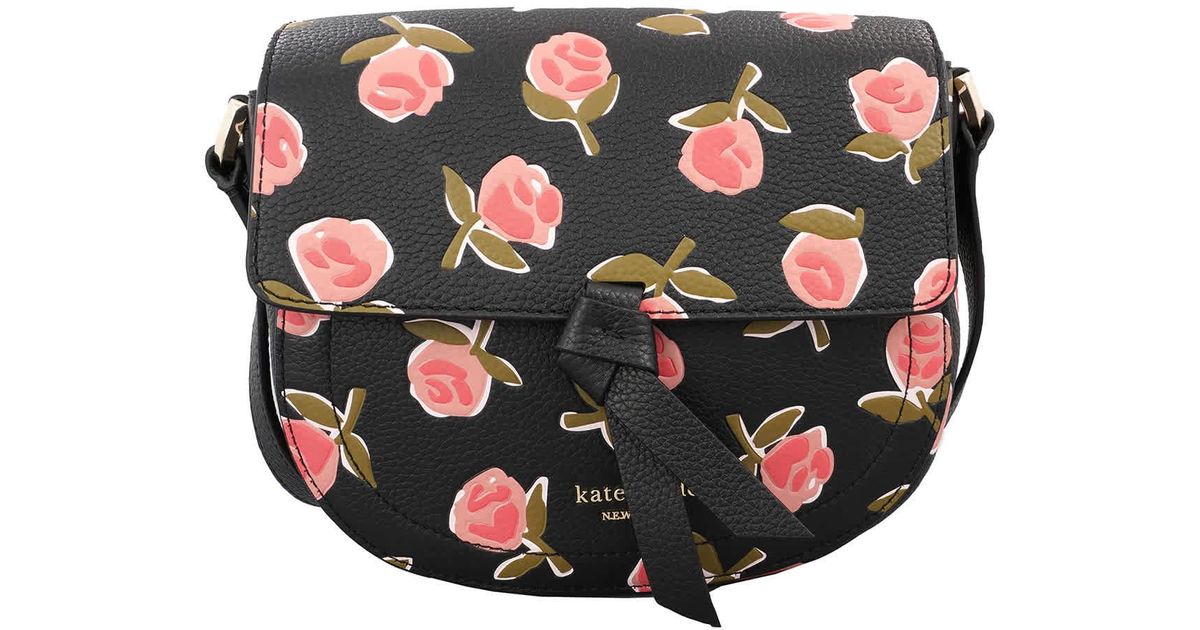 Kate Spade Black / Multicolor Knott Ditsy Rose Medium Saddle Crossbody