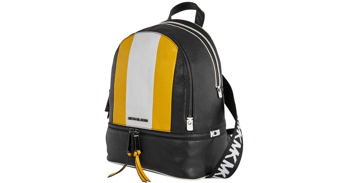 rhea medium striped logo and leather backpack