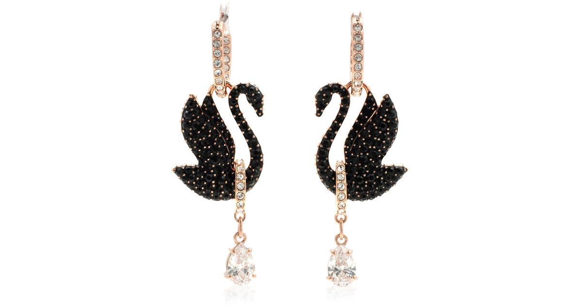 Swarovski Swan Drop Earrings, Swan, Rose-Tone Plated in Black | Lyst