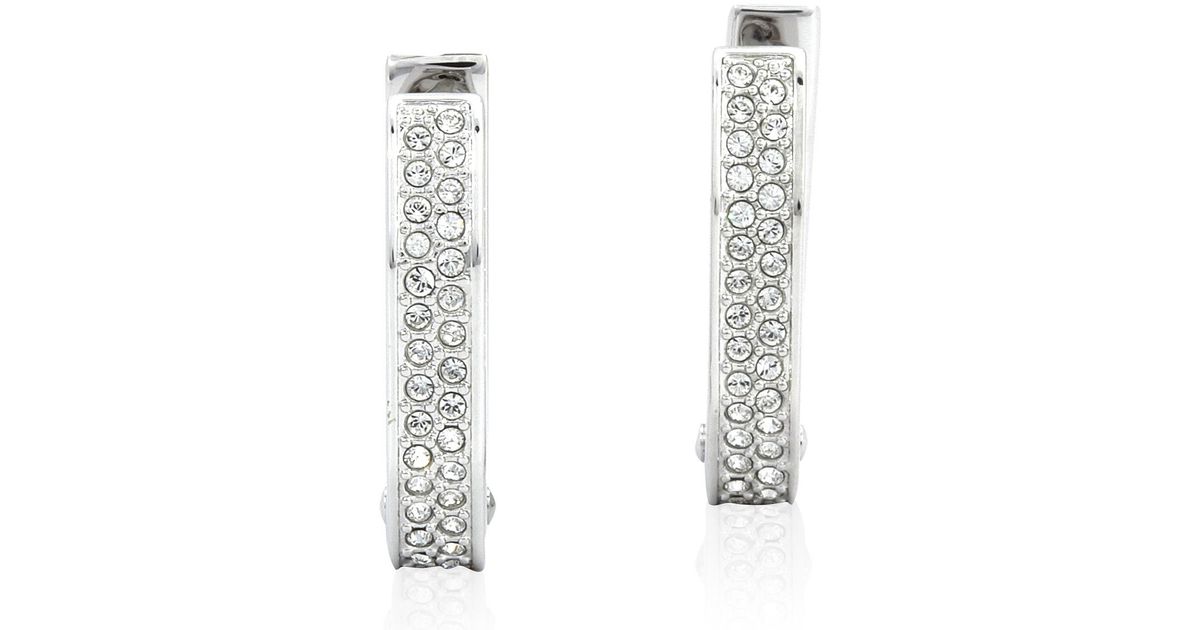 Swarovski Dextera Rhodium Plated Octagon Shape Hoop Earrings in White ...