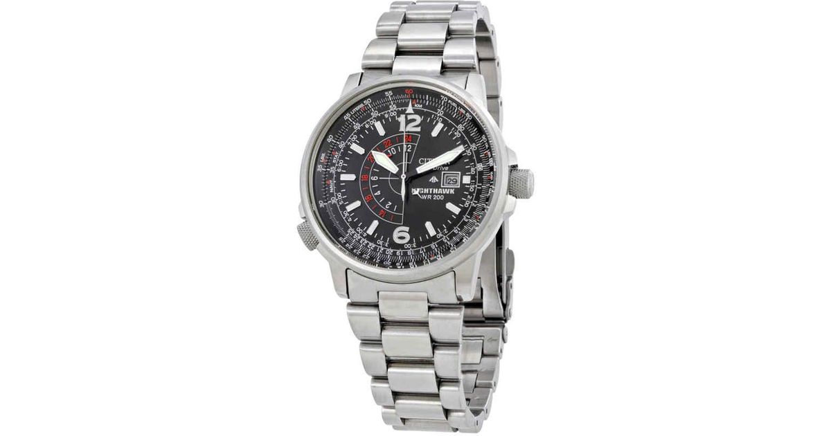 Citizen Nighthawk Ecodrive Pilot Watch Mens Watch 52e in Black,Silver