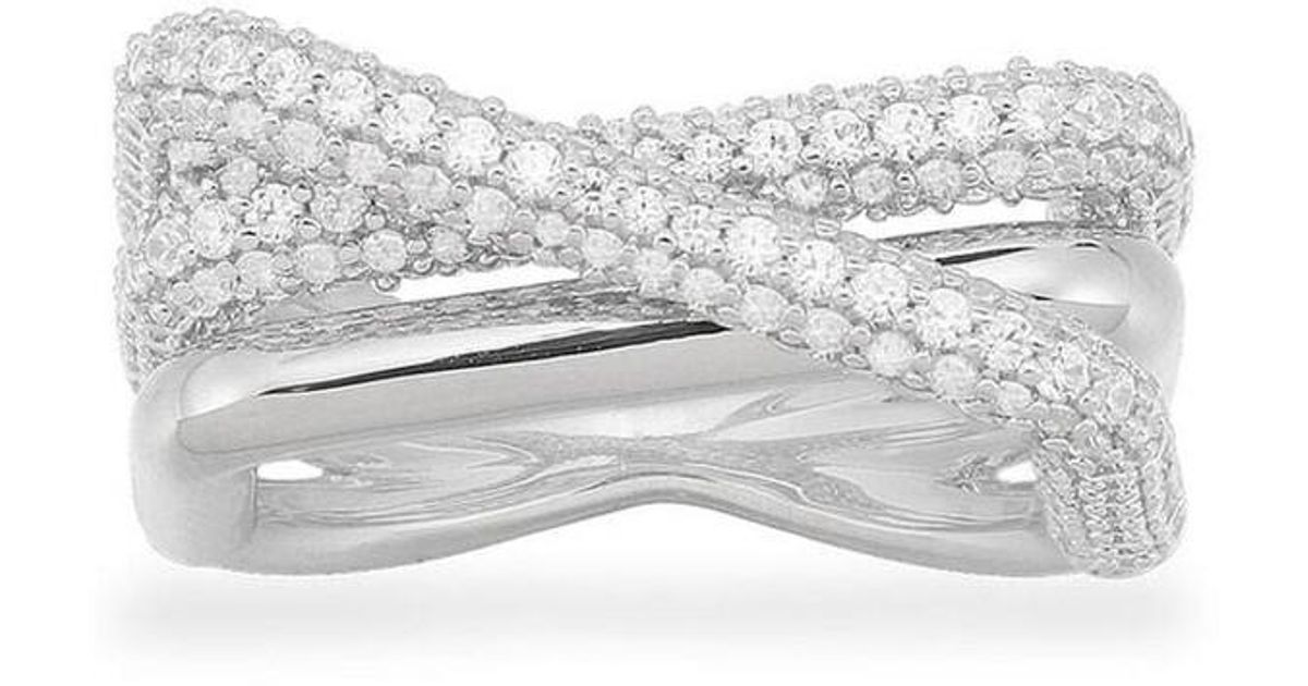 Apm Monaco Ladies Crossed Rectangle Crystal Ring in White | Lyst