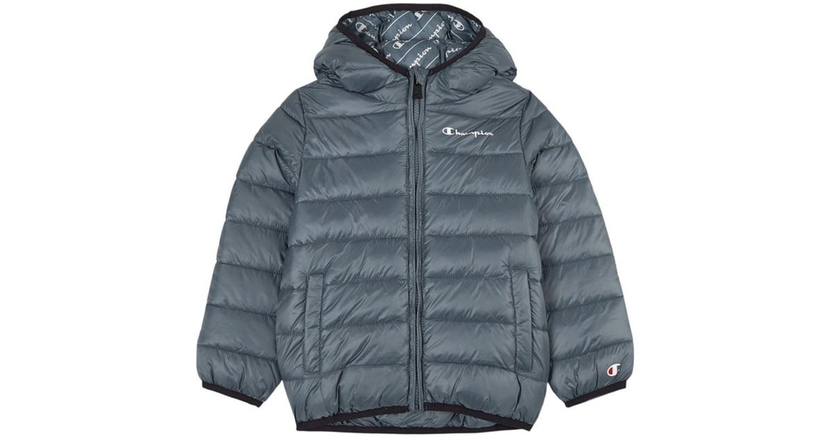 Champion Girls Legacy Hooded Puffer Jacket in Blue | Lyst