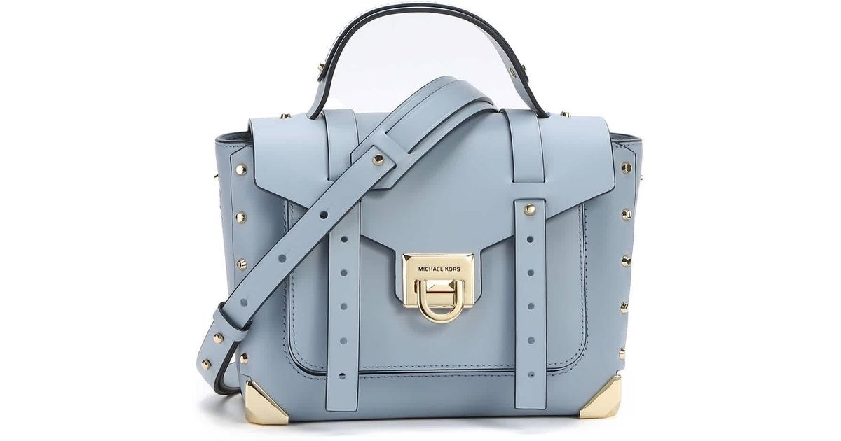 blue leather satchel
