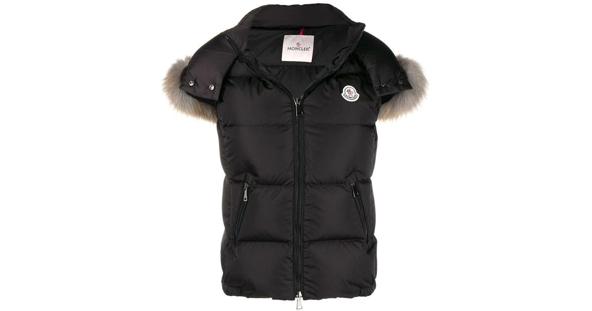 womens black vest with fur hood