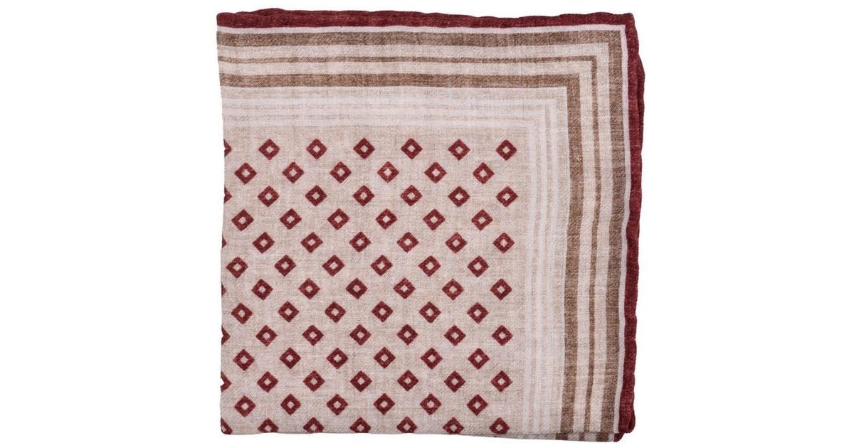 2 Color Square Patterns Brunello Cucinelli Barbera Camel Wool Geometric Pocket Square in Pink ...