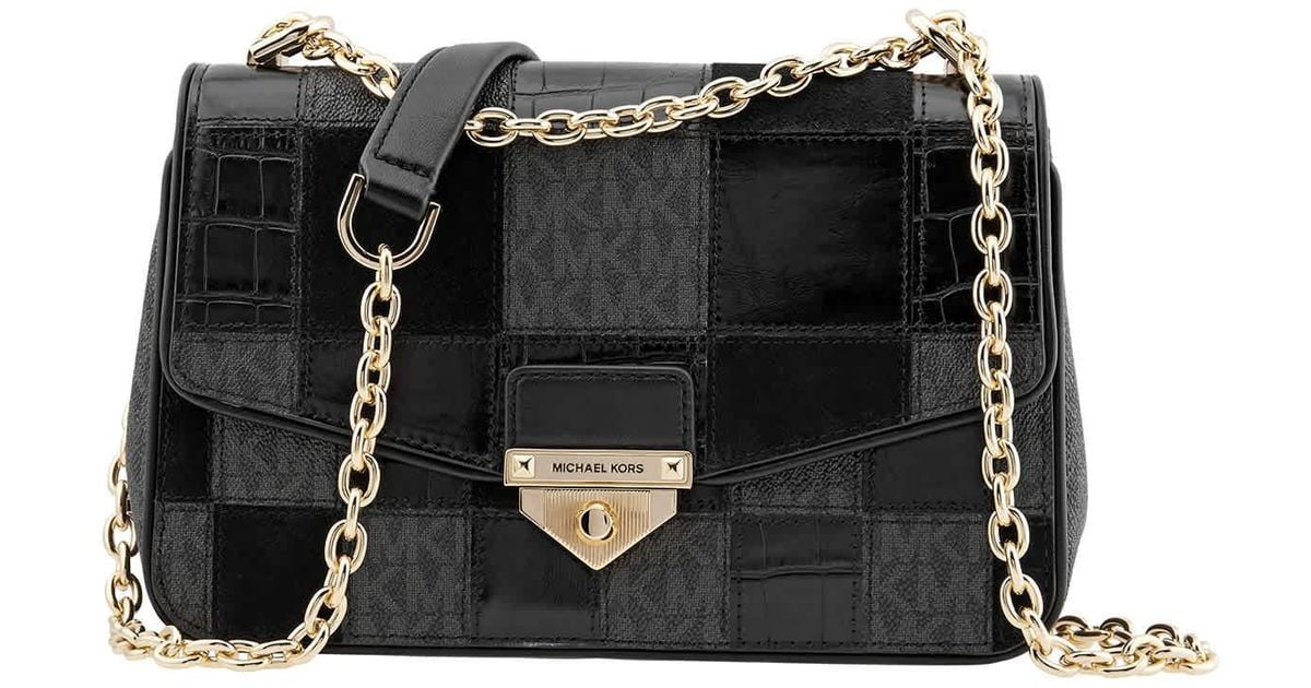 Michael Kors Ladies Black Soho Large Patchwork Signature Logo Shoulder Bag, Women's