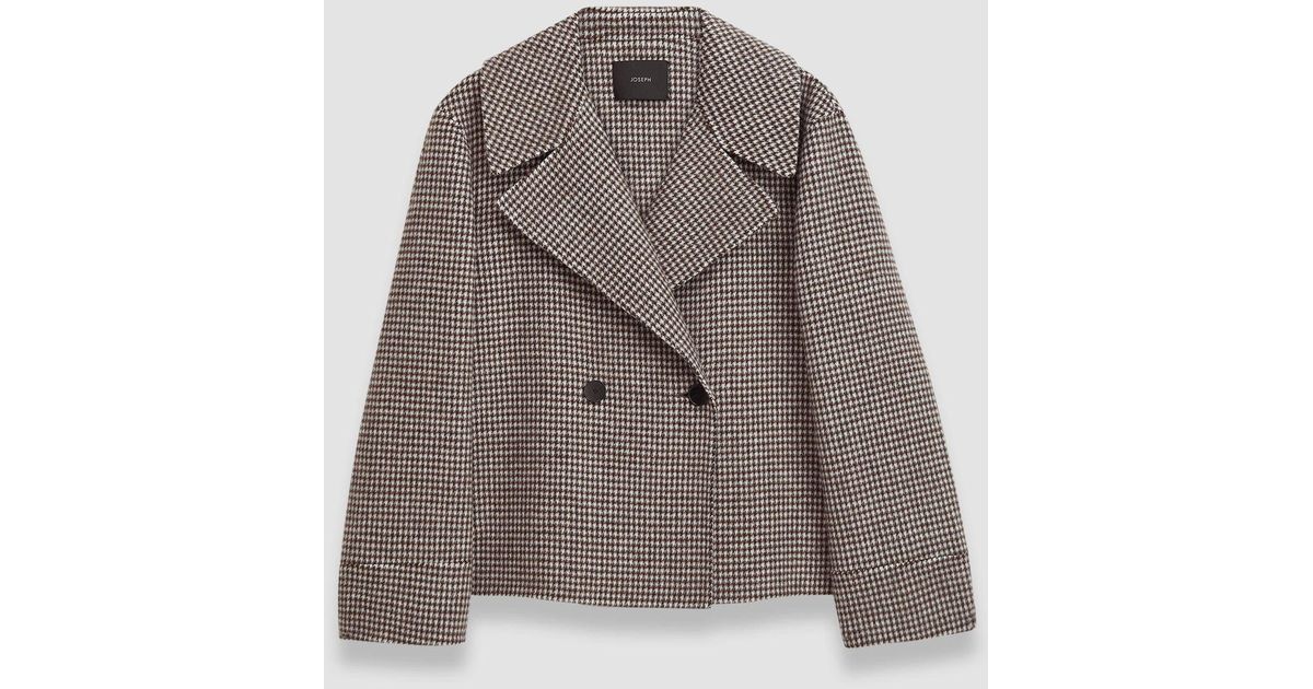 JOSEPH Double Face Cashmere Dogtooth Rollet Jacket in Grey | Lyst UK