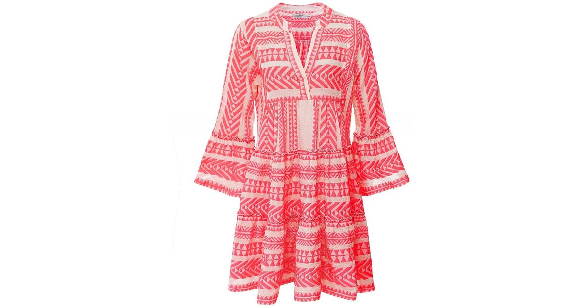 Devotion Twins Cotton Ella Neon Embroidered Mini Dress in Pink | Lyst ...