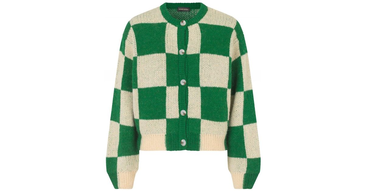 Stine Goya Ash Check Alpaca Cardigan in Green | Lyst UK