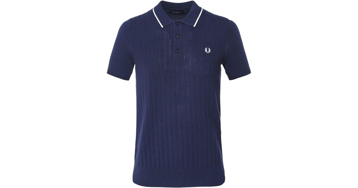 Fred Perry Mens Textured Front Knitted Shirt K5521 E97 Navy S