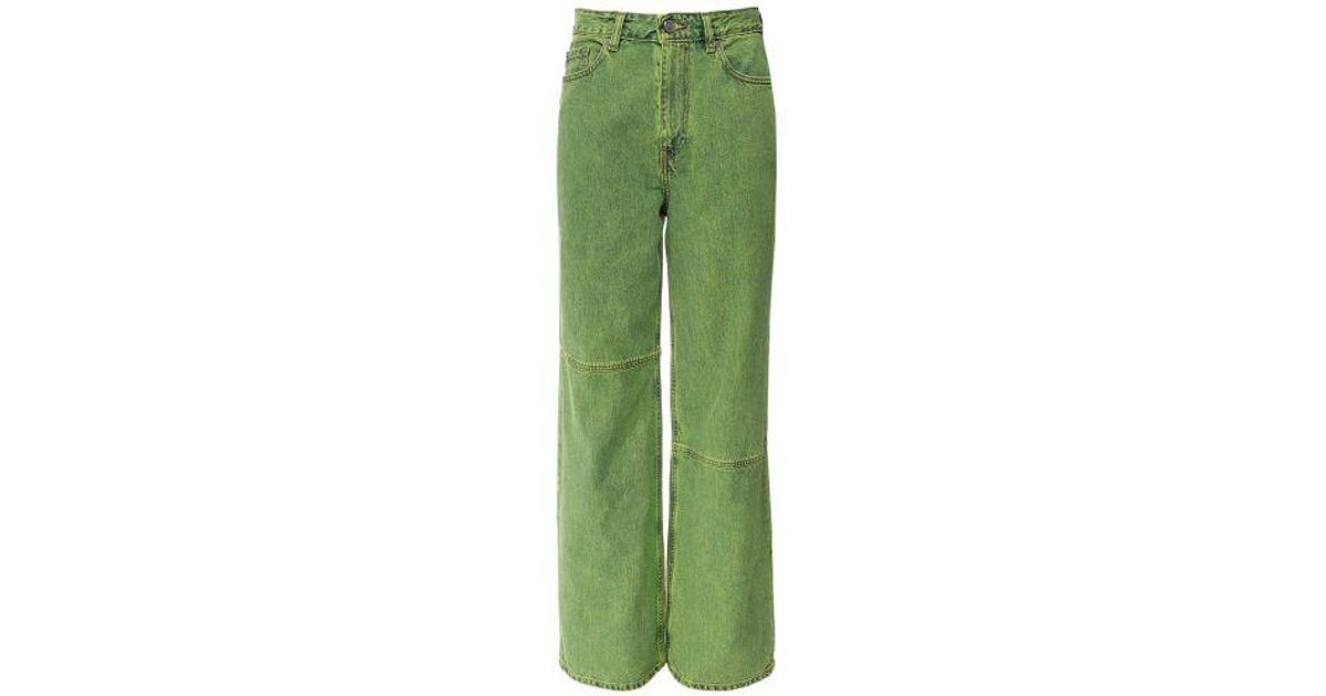 Ganni Wide-leg Overdyed Bleach Jeans in Green | Lyst UK
